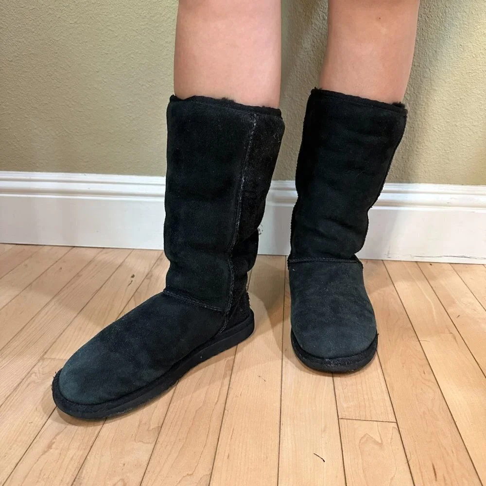 UGG Classic Tall Black Shearling Boots - Womens Size 6